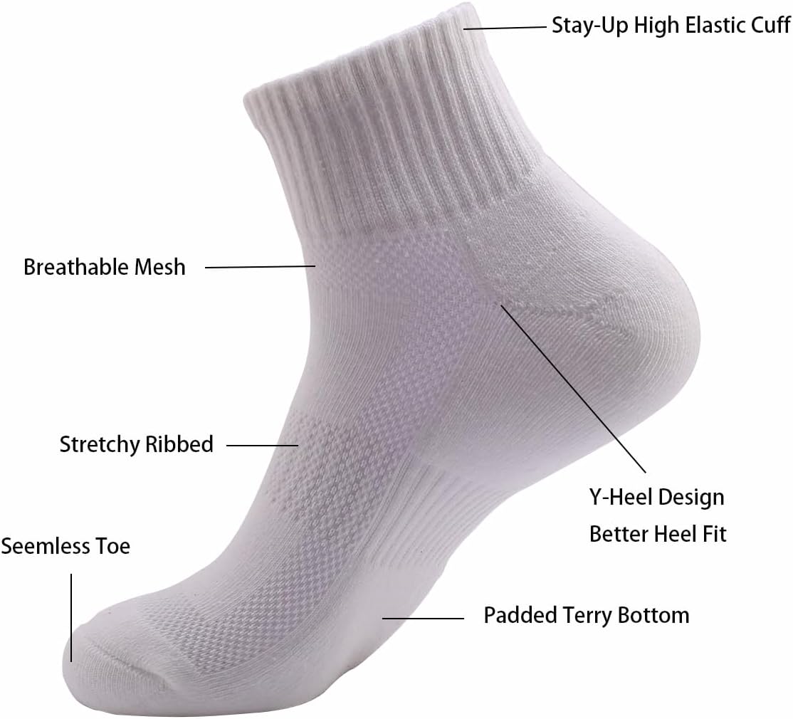 Pule&cofot Athletic Ankle Socks 4 Pairs Mesh Breathable Cotton Size 12-15
