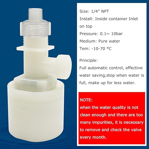 Miniatura 10 de Válvula de flotador de agua, control de nivel de agua, tanque de agua, válvula de flotador tradicional, 2 piezas (1/2 pulgada, entrada lateral)