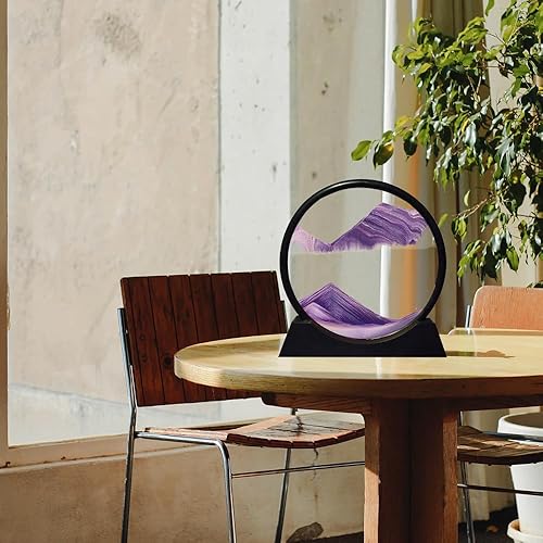 Miniatura 7 de ANBOER - Marco redondo de vidrio con arena movediza diseño 3D de mar profundo, paisaje de arena relajante para escritorio, hogar, oficina, trabajo y