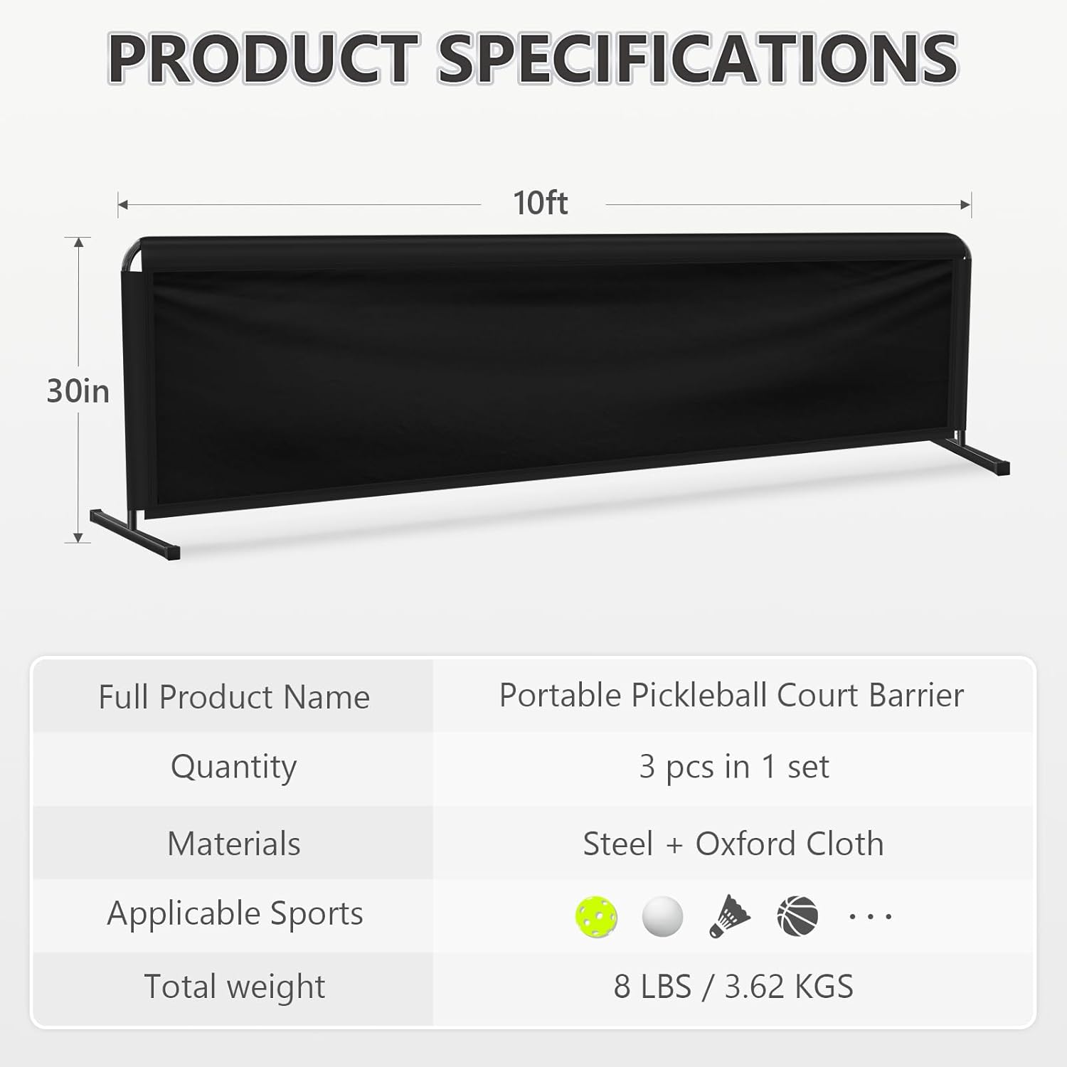 Katop Pickleball Barrier 3-Pack, Extra Large 10ft x 2.5ft, Outdoor & Indoor Stray Ball Blocker for Player Safety and Court Boundaries, Made from Premium Oxford Cloth
