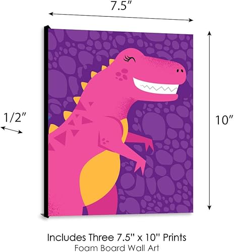 Miniatura 5 de Big Dot of Happiness Roar Dinosaur Girl  Dino Mite T-Rex Nursery Wall Art y decoración de habitación infantil  Ideas de regalo  7.5 x 9.8in  Juego