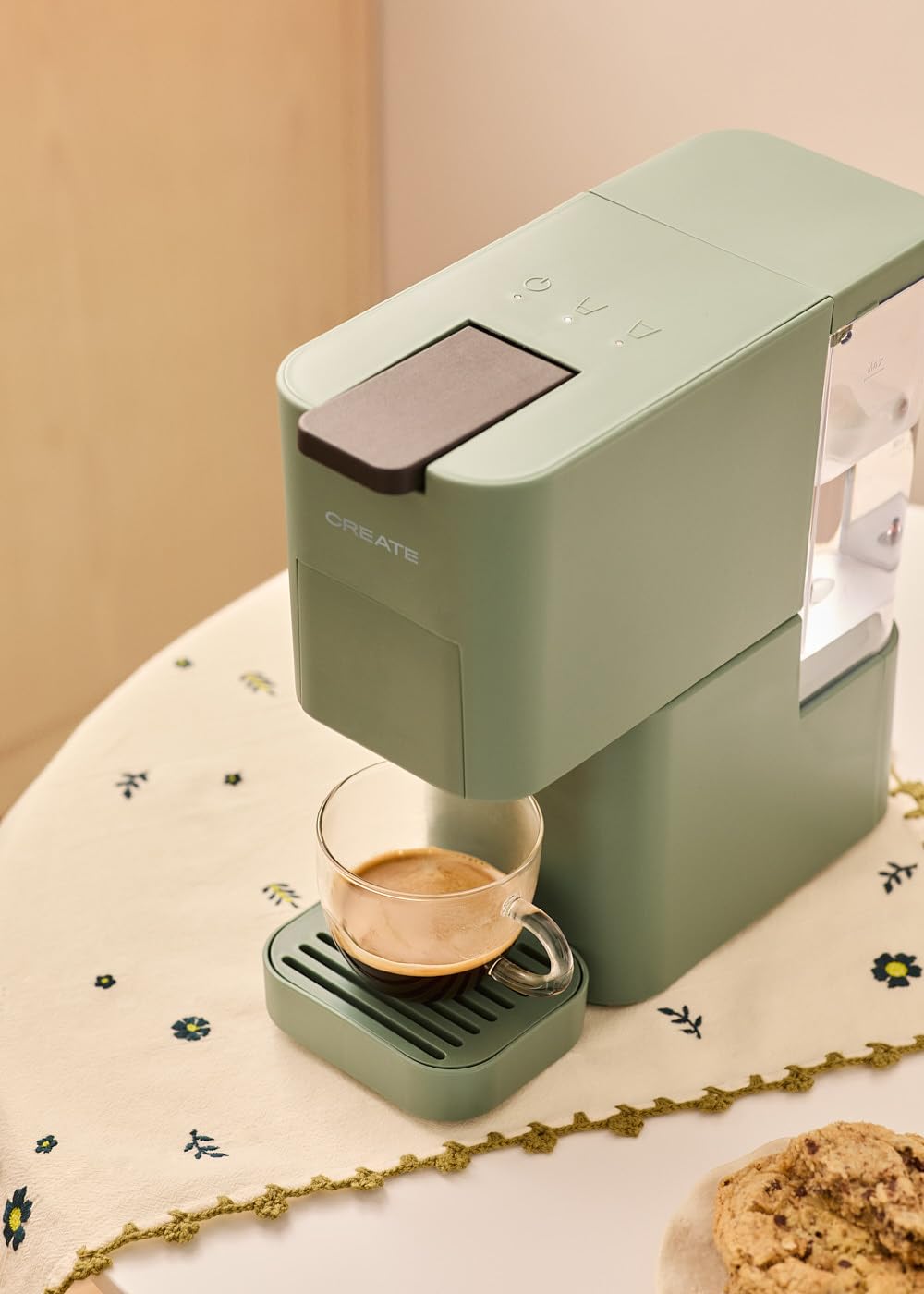 CREATE / THERA STUDIO/Caffettiera multicapsula espresso e caffè macinato verde sage/pannello di controllo touch, 19bar, programmabile, 3 adattatori intercambiabili, sistema antivibrazione, 1450 W