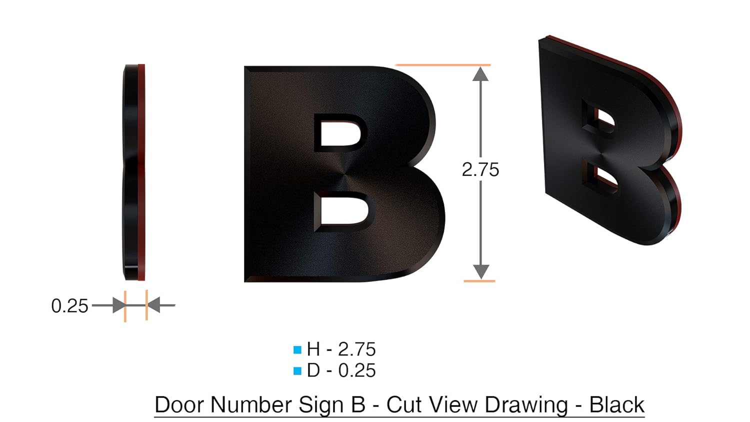 1 PCS - Apartment Number Sign/Mailbox Number Sign, Door Number Sign. Letter B (Black, 3D, Size 2.75 x 1.75, Comes with Double Sided Tape)- The Maple line