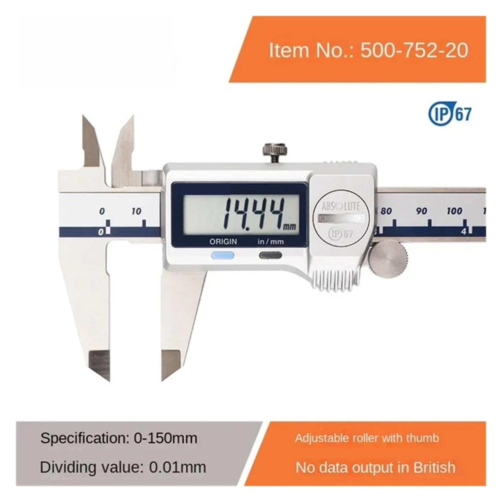 Calibri digitali 500-752-20 IP67 Resistente all'acqua e alla polvere ABS 150mm/200mm/300mm Calibro Strumenti di misurazione digitale,strumenti di misura(500-752-20(0-150mm))