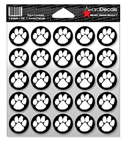 Award Decals Paw (White on Black) Sticker Set (100 Decals) 1
