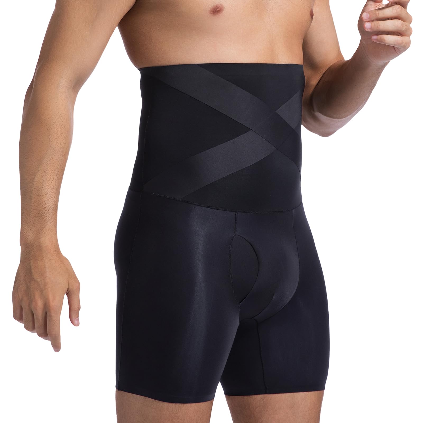 GRESTU Mens Shapewear Tummy Control Boxer Briefs Compression Shorts Slimming Body Shaper, High-Waisted, Long-Legs