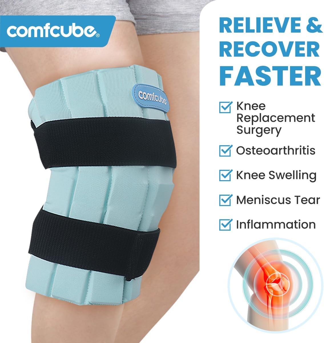 Knee Ice Pack Warp with 2 Hours Long Lasting Cold,Flexible Ice Pack for Knee Replacement Surgery, Cold Therapy for Injuries,Swelling,Arthritis, ACL, Meniscus Tear