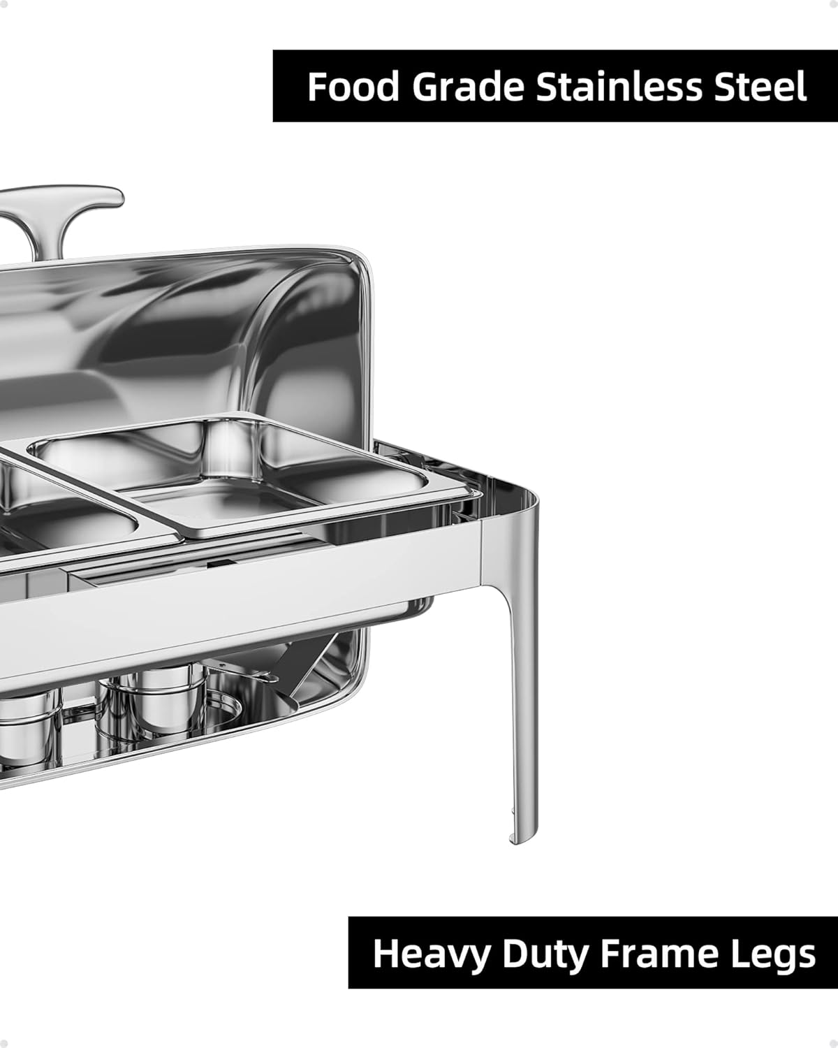 9QT Rectangular Roll Top Chafing Dish Buffet Set,Catering Food Warmer with 1 Full Size & 2 Half-Size Pans for Parties Catering