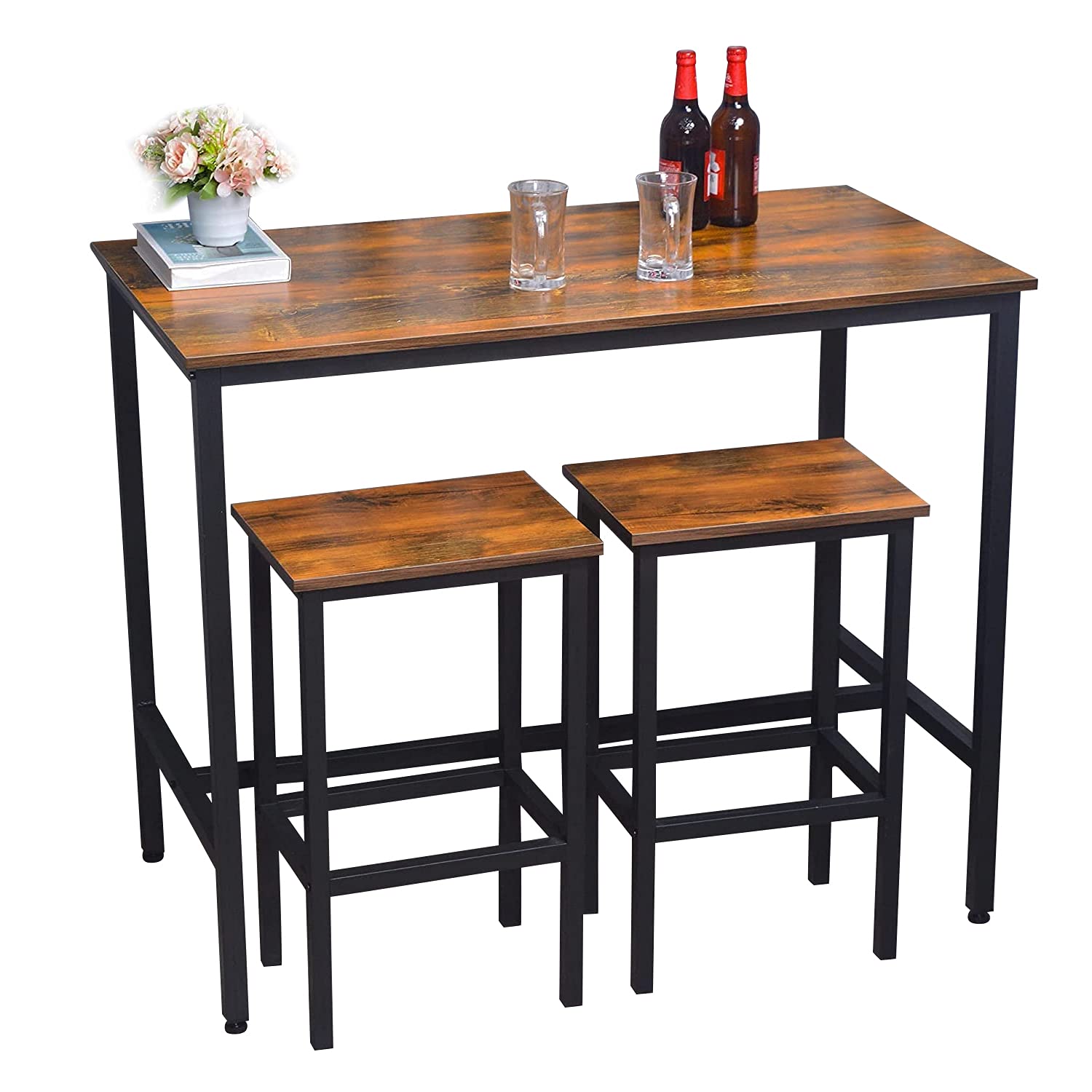 Buy 3Piece Bar Table Set, 35.8" H Dining Table for 4 w/ 2 Stools, 23.6