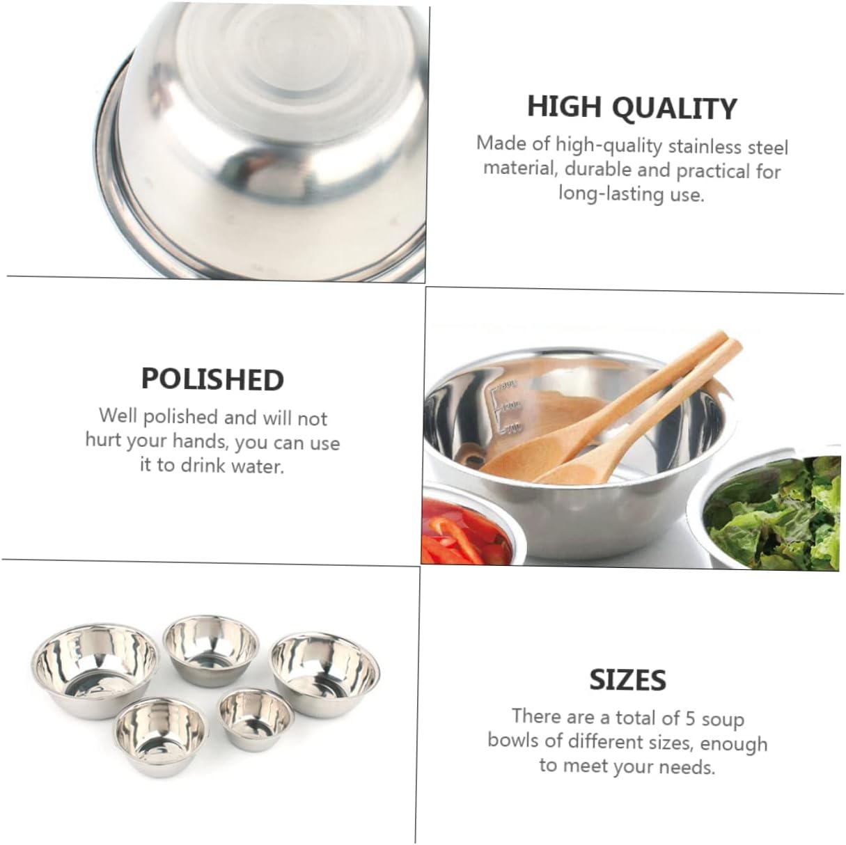 5 Pcs Portable Stainless Steel Bowls for Outdoor Eating Lightweight Camping Tableware Safe and Easy to Clean for Bbq and Picnic Use