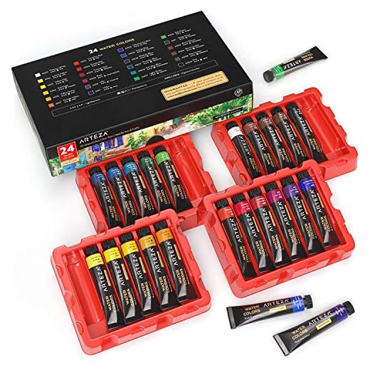 ARTEZA Tubos de acuarela líquida de calidad | 24 colores de acuarela | Tubos de 11,8ml | Kit de iniciación para pintar acuarelas