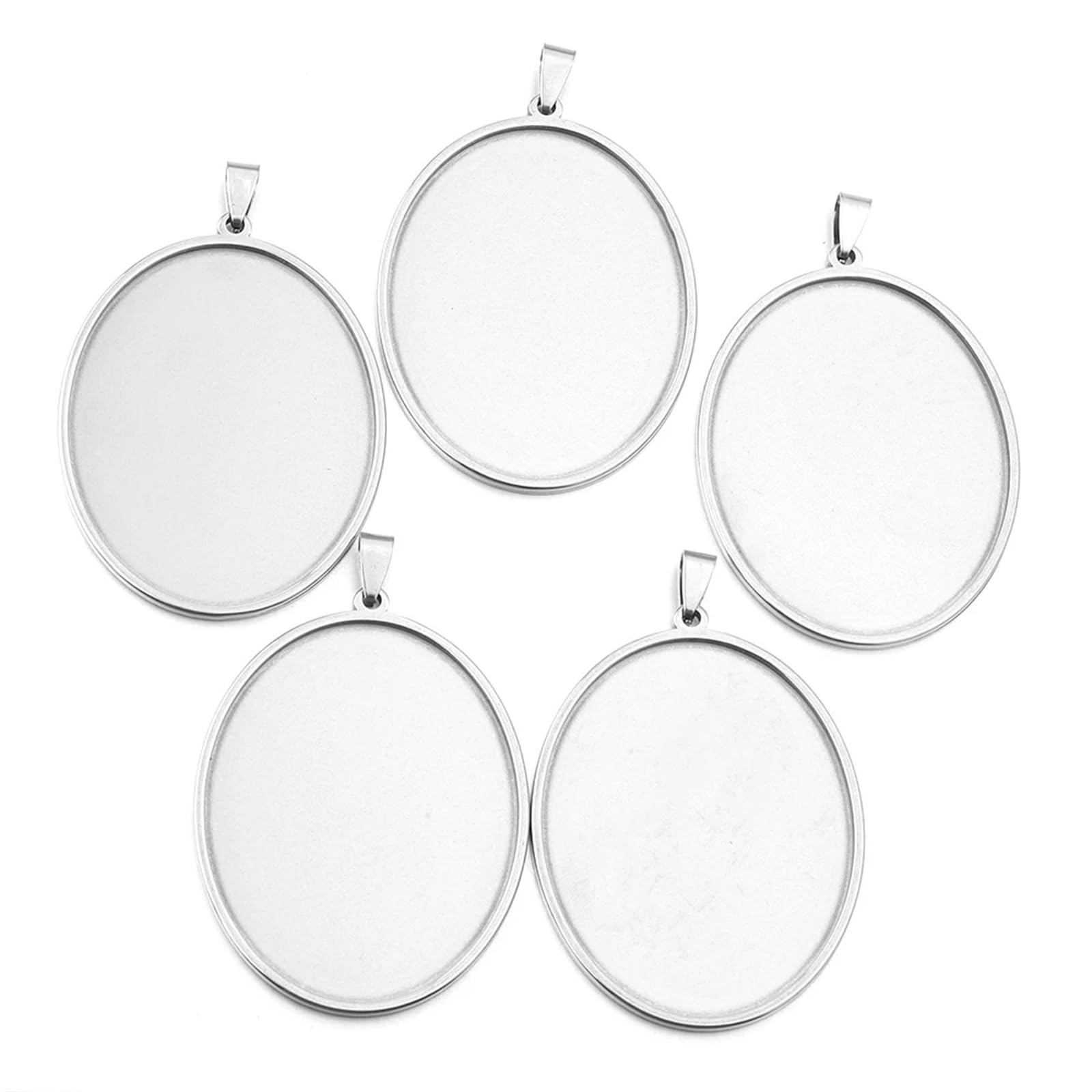 IULGFSC Pendant tray， Oval Stainless Steel Pendant Trays(Steel 40x50mm)