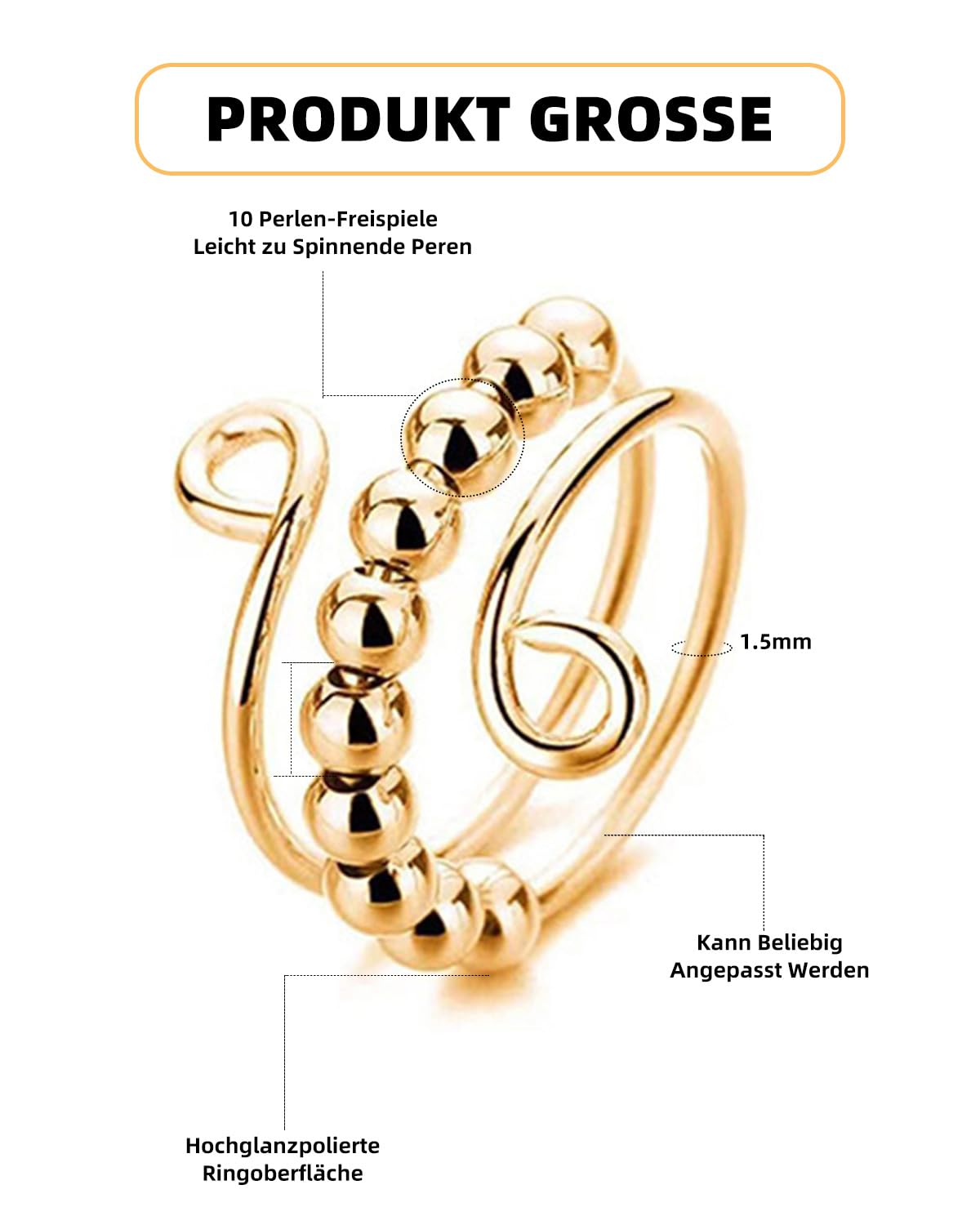 Pack de 7 anillos antiestrés ajustables, alivio de la ansiedad y anillo antiestrés colorido, juego de anillos de ansiedad, hilado de ansiedad con cuentas, spinner abierto para mujeres
