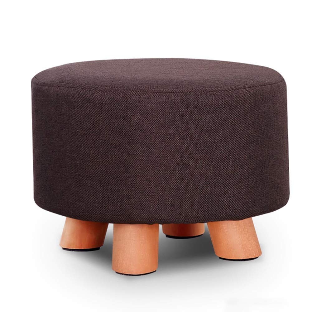 Pouf rond marron 28x20cm en bois massif et éponge haute résilience