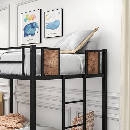 Miniatura 5 de HoRunzelin Twin Over Twin Size Heavy Duty Metal Bunk Bed with 2 Ladder and Full Length Guardrail for Kids Boys Girls,No Box Spring Needed,Space