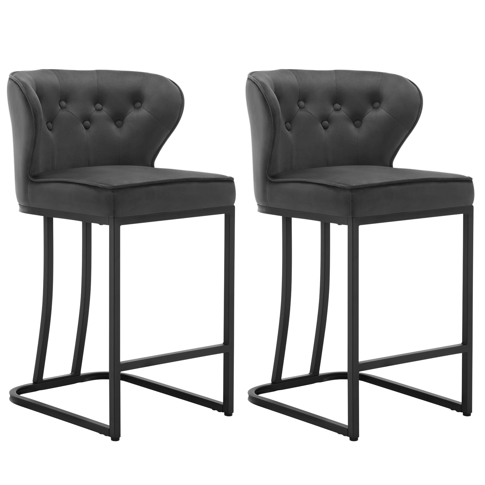 Sgabelli Da Bar WOLTU - Set Da 2, Con Schienale E Poggiapiedi, Imbottiti In Velluto, Grigio Scuro - Foto 4