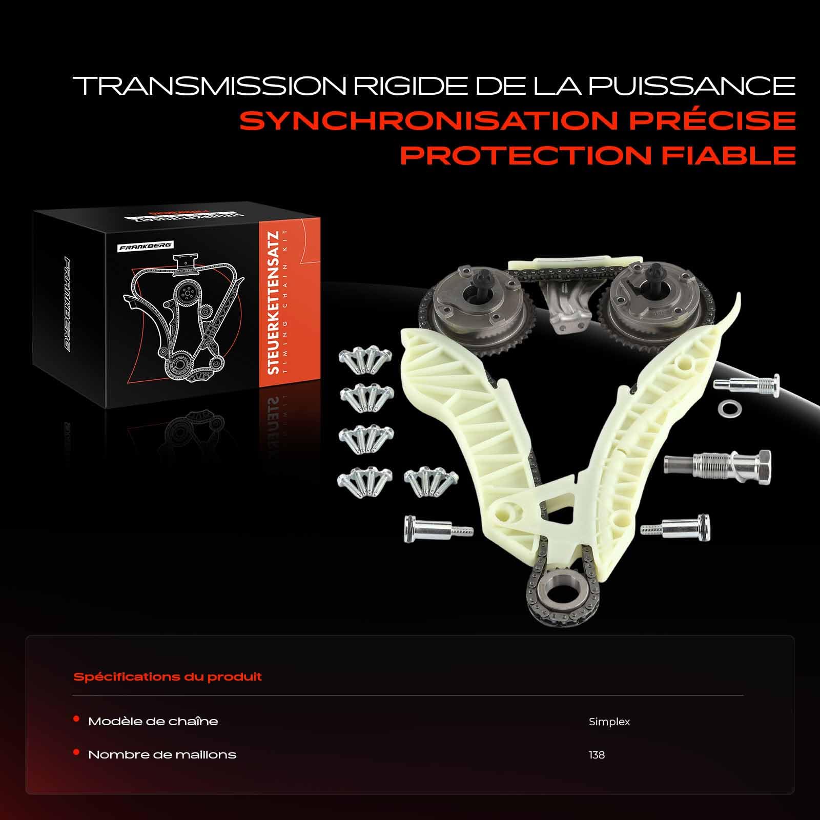 Frankberg Kit de chaîne de distribution, chaîne de distribution | 11318618318 Compatible avec: Coupé Série 3 E46, 508, DS5, M.i.n.i Cabriolet R57, 207 WA_WC_, M.i.n.i Clubvan R55