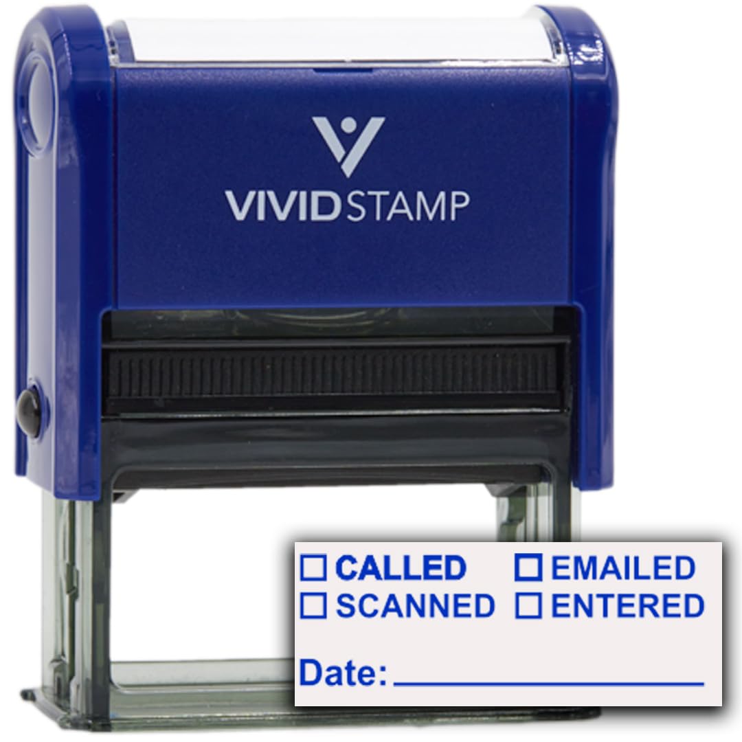 [] Called [] Scanned [] Emailed with Date Line Self-Inking Office Rubber Stamp(Blue Ink) - Q-200