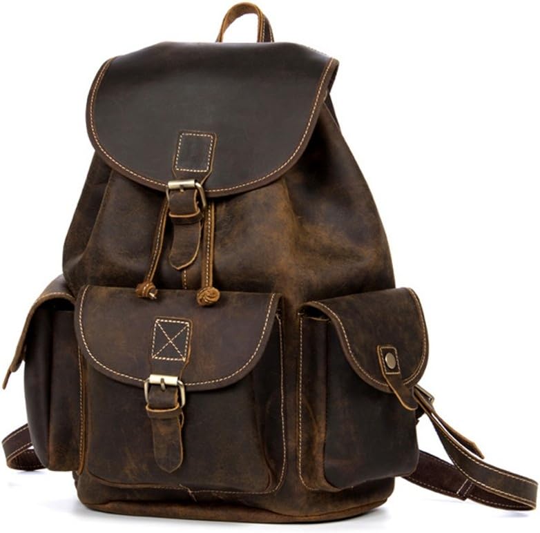 Leather Luxury 15" Handmade Dark Brown Buffalo Leather Leather Laptop Backpack, Satchel, School Bag