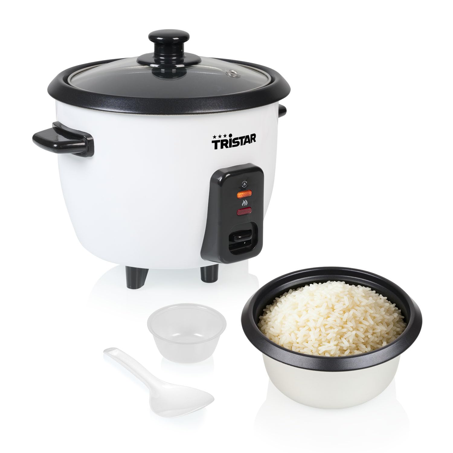 Tristar Rice Cooker, 0.6 L Compact Capacity, Metal Housing, Non-Stick Inner Pot, Keep-Warm Function, Includes Measuring Cup and Spoon, RK-6142BS