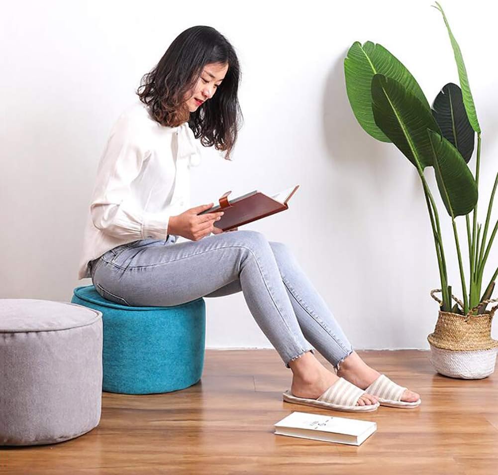 WT&WT Round Solid Color Pouf,Breathable Removable Washable Comfort Soft Foot Stools Ottomans for Living Room Small Space-Light Blue 40x40x30cm(16x16x12inch)
