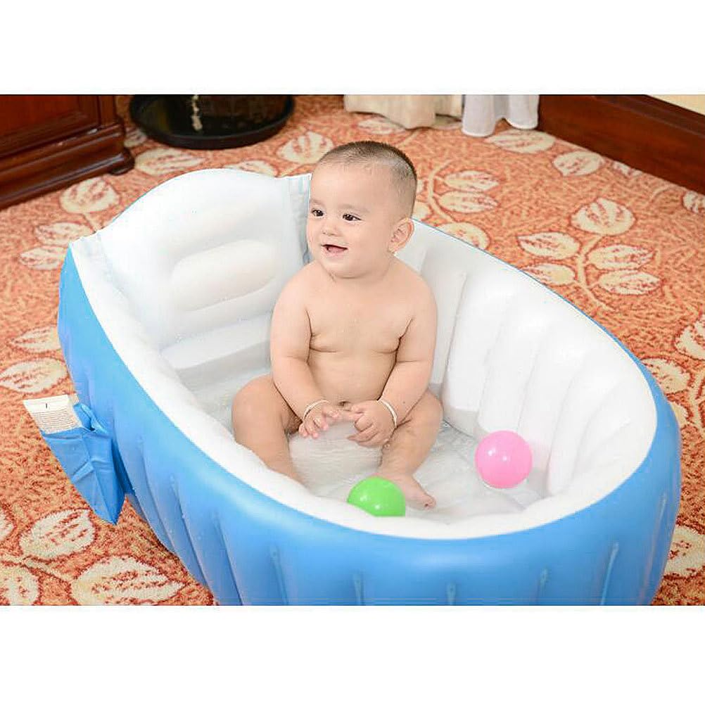 Kisangel Inflatable Baby Bathtub Thickened Foldable Toddler Bath Tub Portable Inflatable Kids Shower Pool for Infant and Child 38.6X25.6X11 Inches