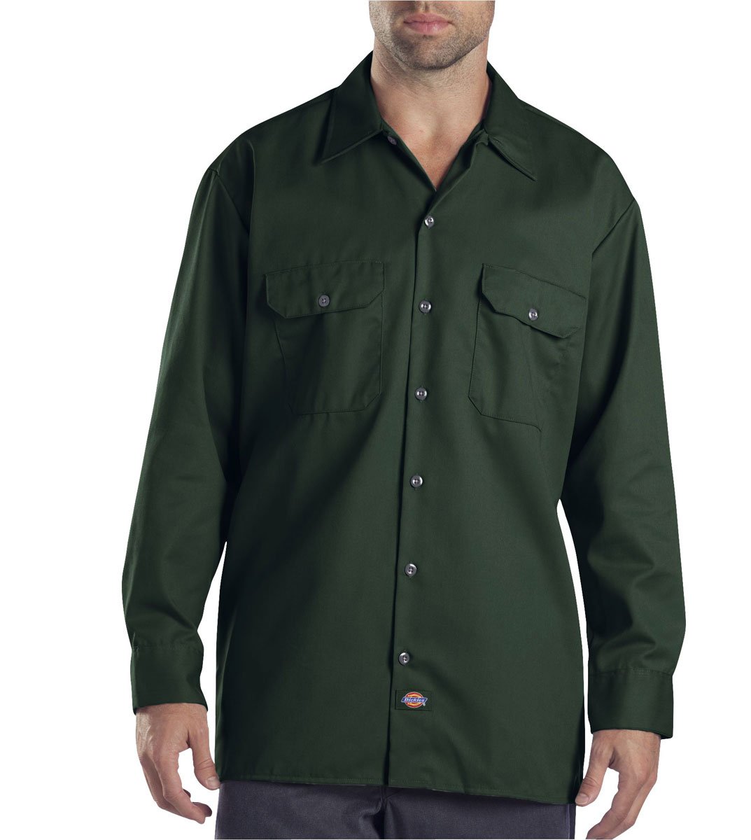 Dickies Men's Long Sleeve Work Shirt Button, Hunter Green, XL Tall