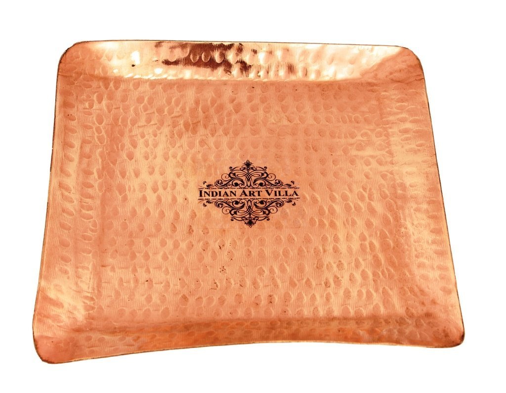 Hammered Square Shaped Pure Copper Tray Plate, Serveware Tableware, 6.5" Inch