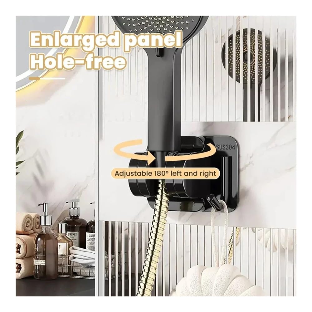 Lot de 2 Supports de pommeau de Douche réglables, Support Mural Auto-adhésif avec Crochet, Accessoires de Salle de Bain (Noir)
