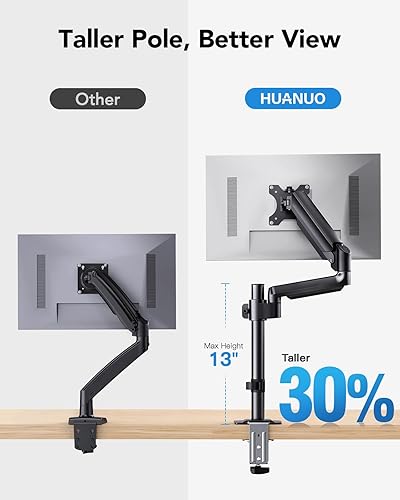 Miniatura 4 de HUANUO Soporte para monitor dual de hasta 32 pulgadas, soporte de monitor más alto con capacidad para 19.8 libras, soporte de escritorio con brazo