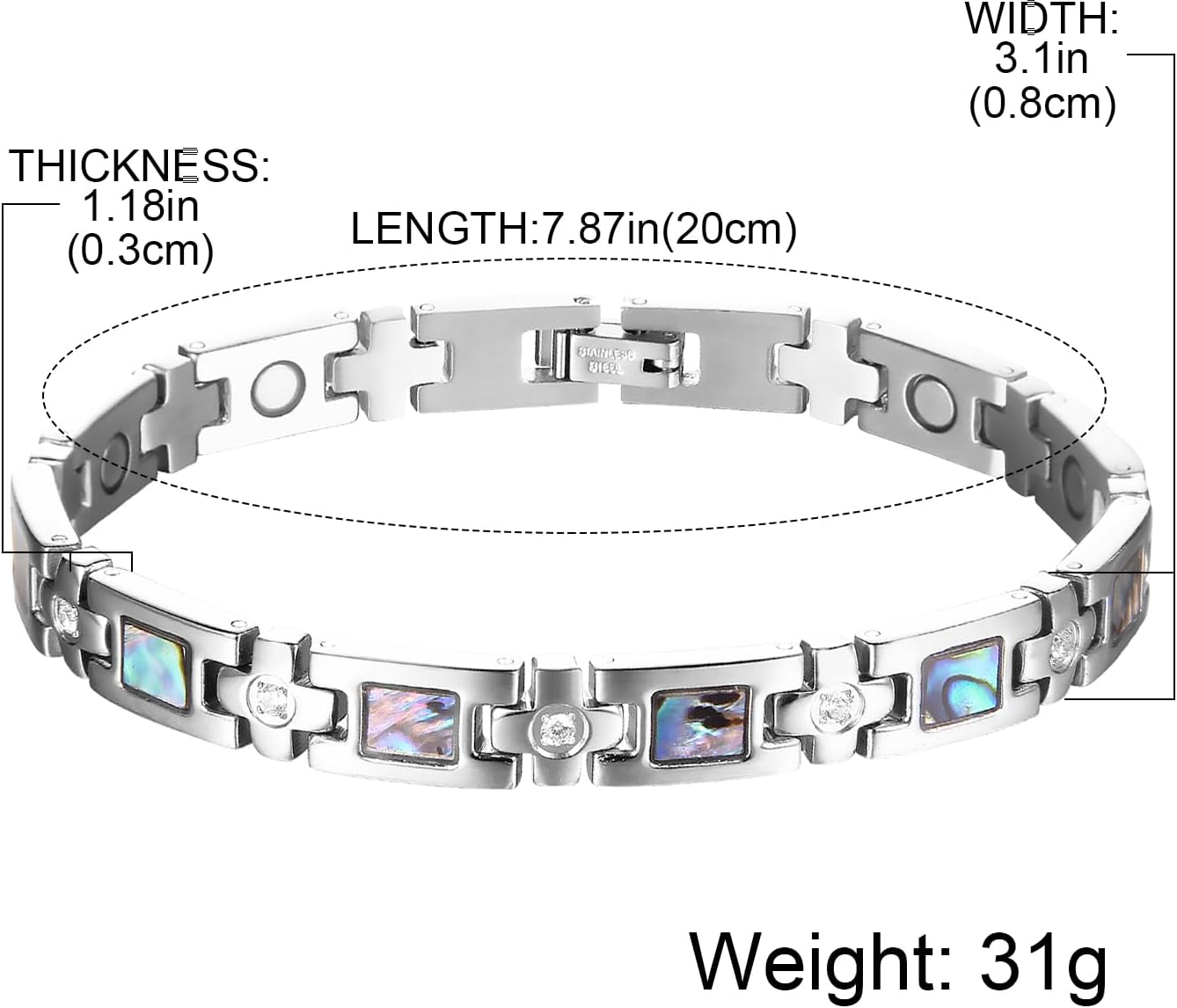 BioMag Magnetic Bracelet for Women Titanium Steel Magnetic Bracelet Adjustable Crystal Bracelet with Sizing Tool - Image 2