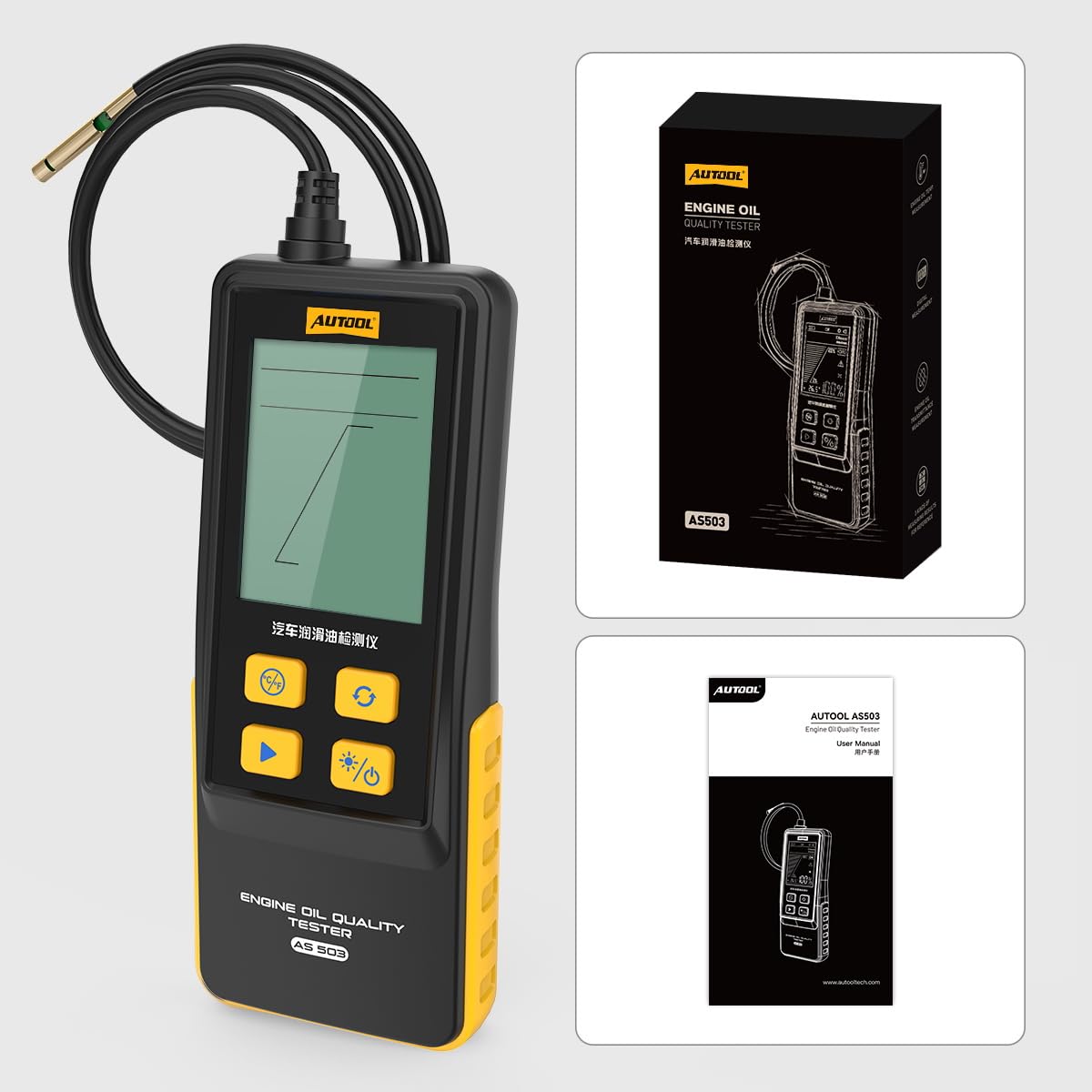 Engine Oil Quality Tester, Digital Transmittance Analyzer with Temperature Display for Gasoline and Diesel Engines, 2.8" HD Backlit Screen, 800mm Flexible Probe
