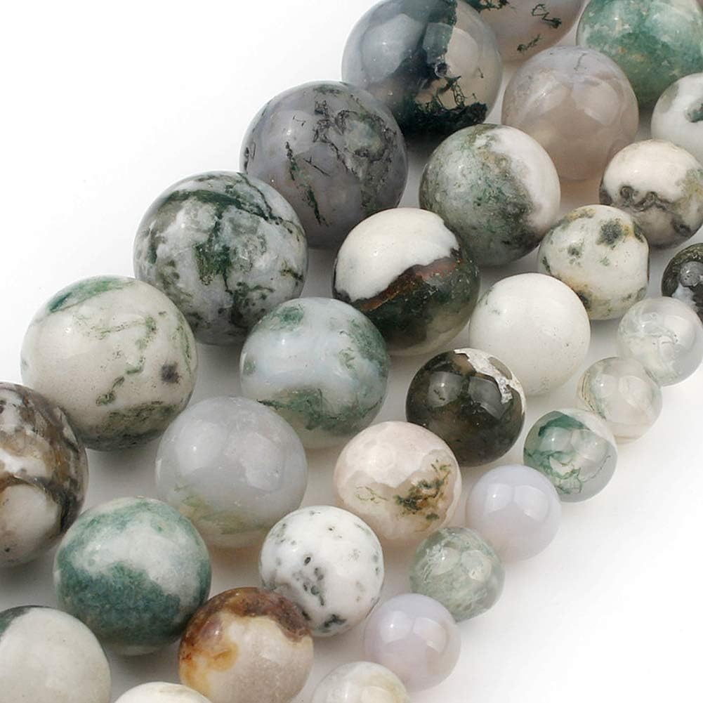 About 60pcs 6mm Tree Agate Beads for Jewelry Making, Assorted Natural Loose Stone Beads for Bracelets Round Gemstone Bead for Necklace，Birthday Crafts Gift with Adults