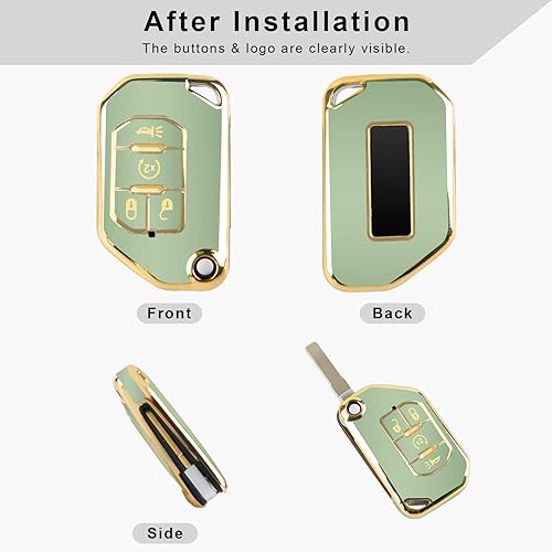 Miniatura 2 de QBUC Funda para llavero con llavero para Jeep Wrangler Gladiator JLU JL Rubicon JT 2022 2021 2020 2019 2018 (verde)