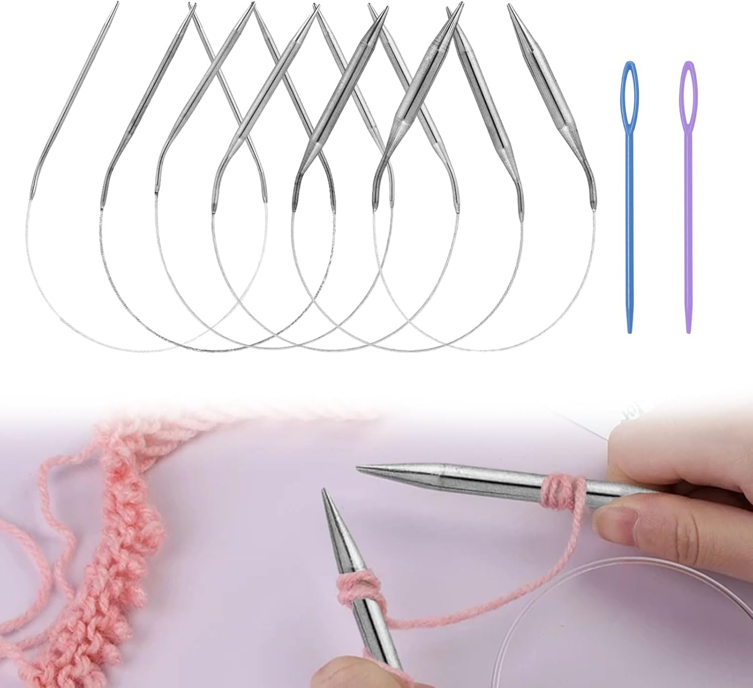 TYVOM 6PCS Circular Knitting Needles,Stainless Steel Double Pointed