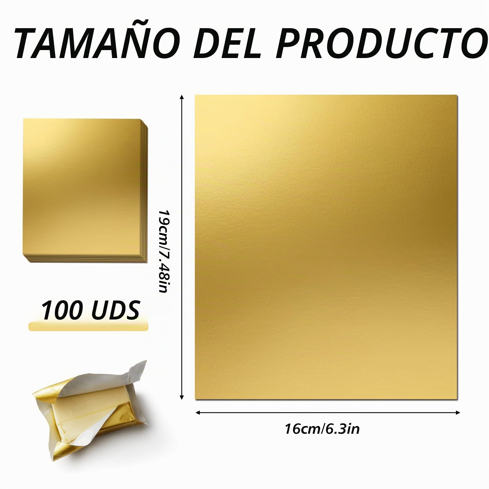 Papel de Aluminio Dorado, 100 Envoltorios de Papel de Aluminio Dorado para Caramelos, 19x16CM Envoltorio de Chocolate de Caramelo, Embalaje de Chocolate