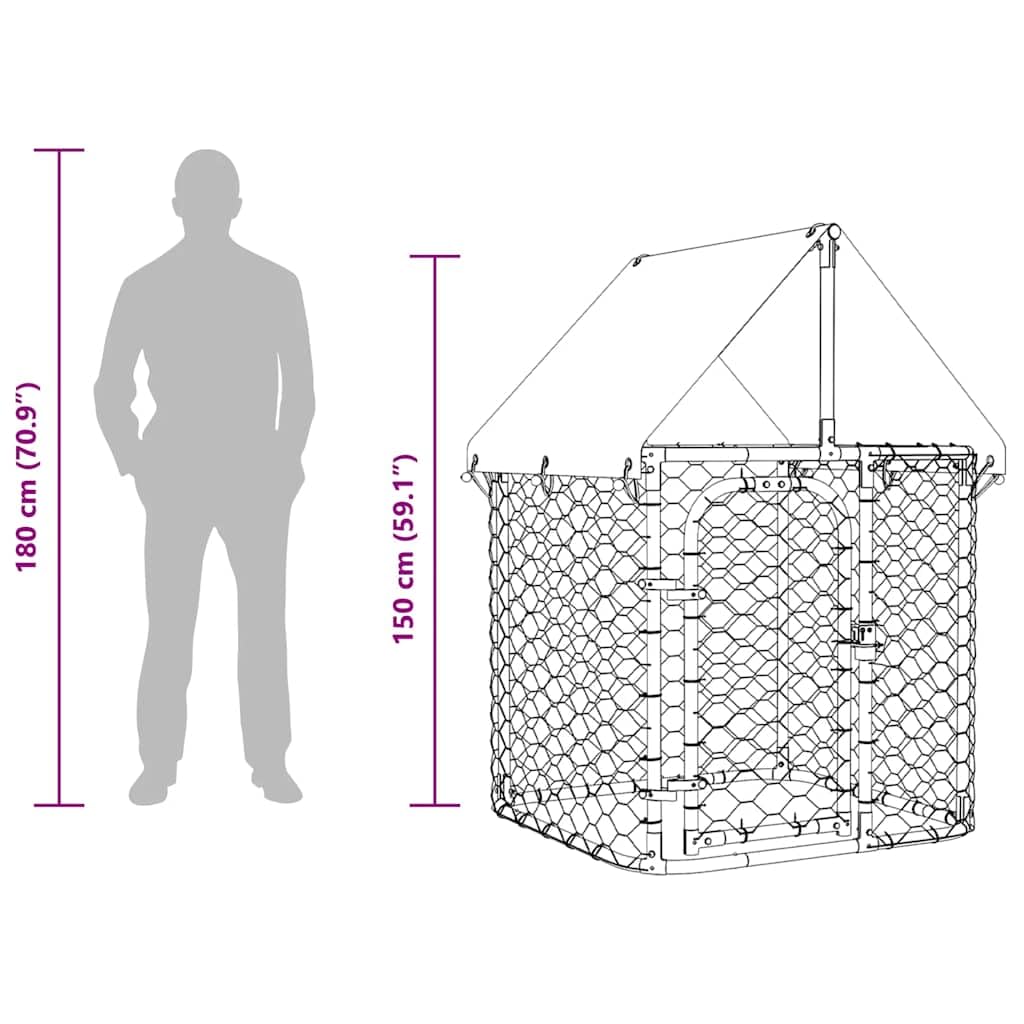 Cuccia per cani da esterno con tetto 100 x 100 x 150 cm, grande gabbia in acciaio zincato per cani, rete metallica a 4 lati per ventilazione e sicurezza, costruzione robusta
