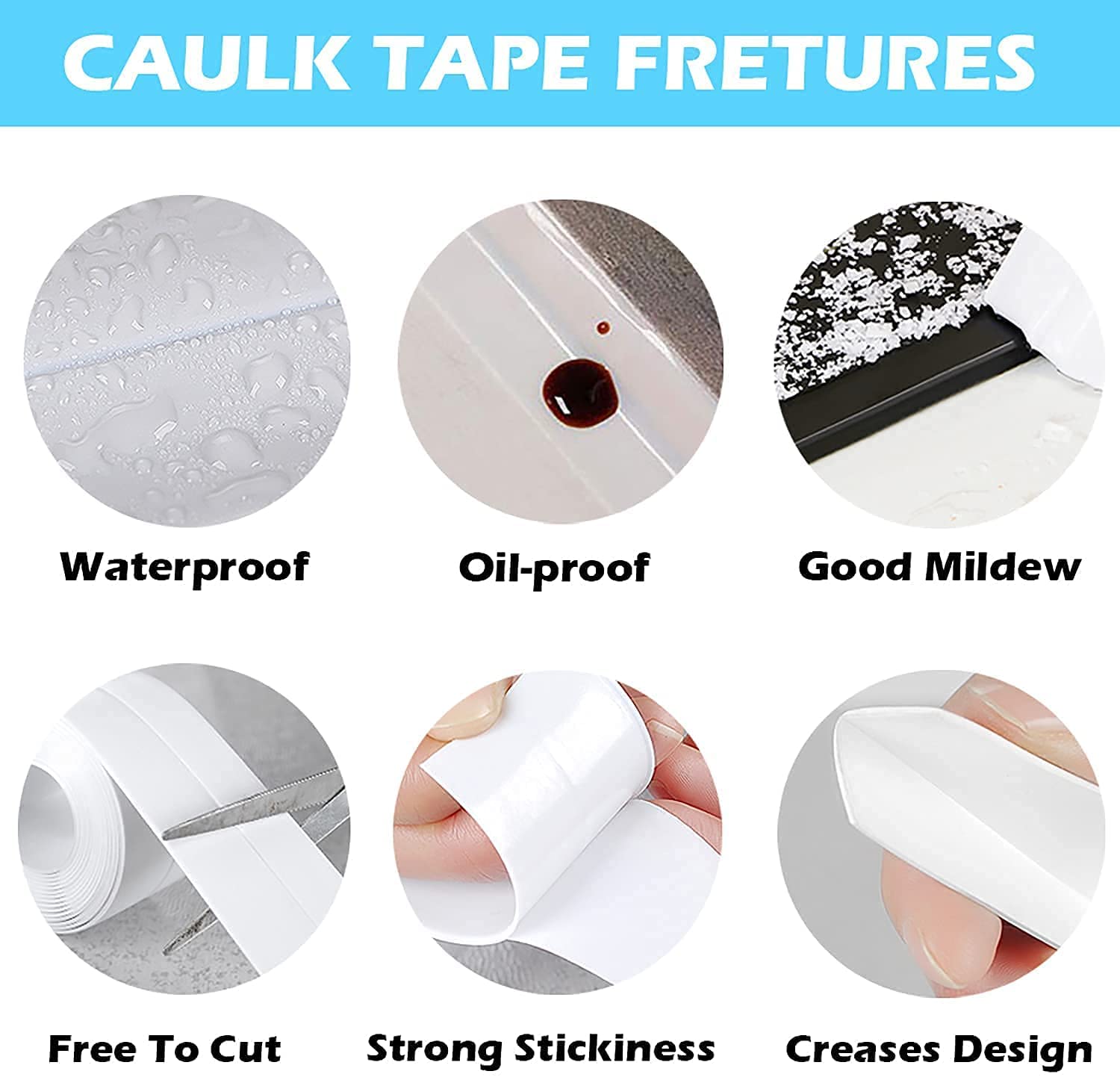 Kolorful Caulk Strip Tape PVC Self Adhesive for Bath & Kitchen Caulking Sealing Tape for Countertop,Sink,Bathroom, Floor Wall Edge Protector 3