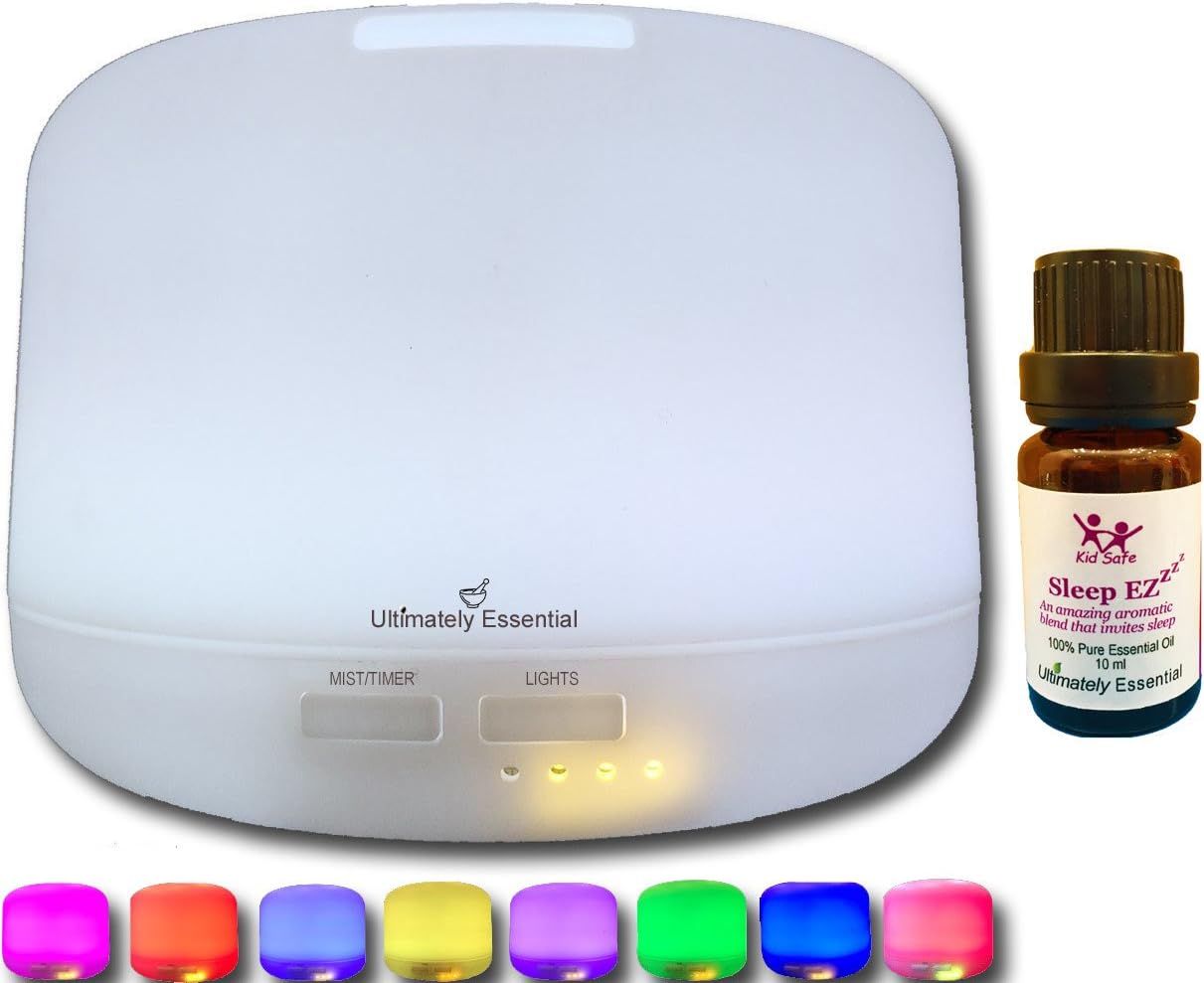 Oil Diffuser Ultrasonic Aromatherapy 300 ml Cool Mist Ionizer Multiple LED Lights – PLUS – INCLUDES BONUS BOTTLE OF OUR TOP SELLING SLEEP EZ BLEND & Downloadable E-Book w Recipes
