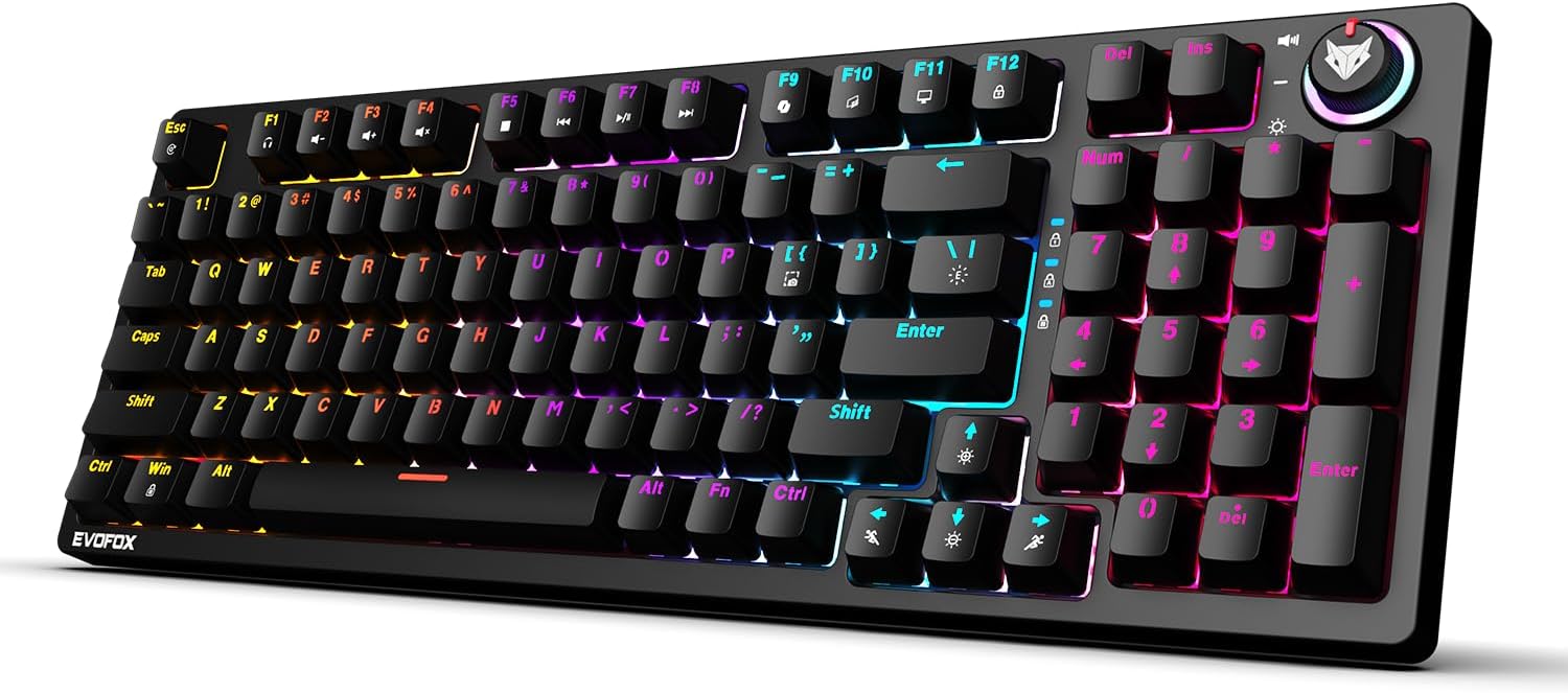 EvoFox Katana X2 FS Mechanical Gaming Keyboard | Replaceable 3-Pin Clicky Blue Switches, Dynamic Backlight, All Keys, Anti-Ghosting, Volume Knob, Copilot, Xbox