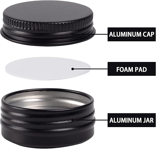 Miniatura 3 de Tarro de aluminio con tapa de rosca de 0.5 onzas con tapa de rosca y etiquetas en blanco (negro, paquete de 270)