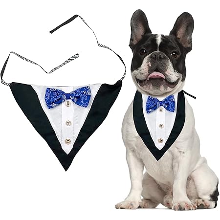 Amazon Hacraho 犬用タキシードカラー 1ピース 調整可能 犬用ウェディングタキシード 犬用タキシードバンダナ 蝶ネクタイ付き ペット 猫 犬用 ブルー Hacraho 服 アクセサリー 通販