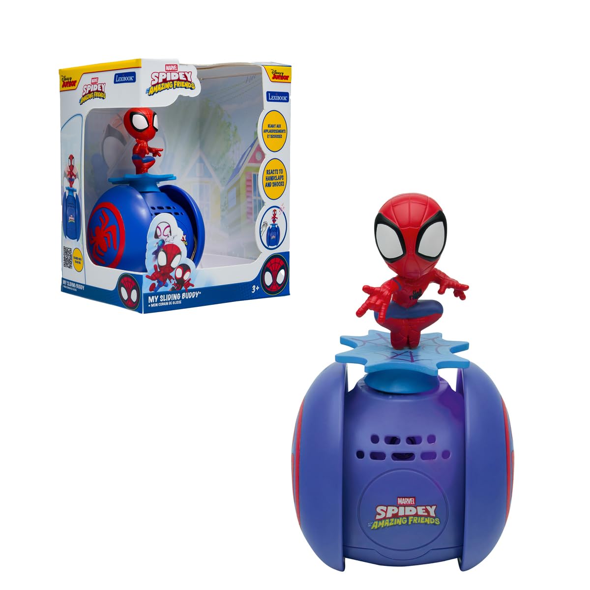 Lexibook, Spidey, My Sliding Buddy, Perfect One-Wheel Balance with Light and Sound Effects, Clap or Shake Activation, On/Off Sound, 3D Spidey Figurine, Red/Blue, ROB01SPLXB