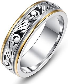 Wedding Ring, Unisex, Vintage Floral Vine Pattern, Two-Tone, Sizes 6-12