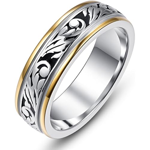 AVECON Men's Wedding Band – Vintage Floral Vine Pattern in Two-Tone