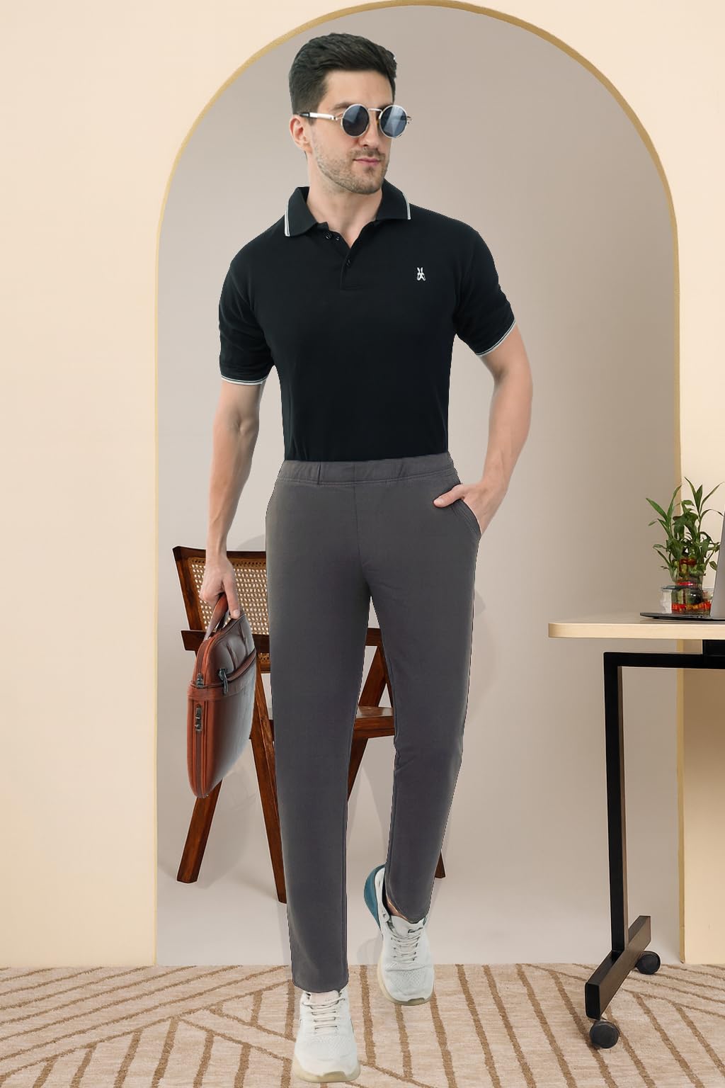 SaintX Men's 4-Way Stretchable Athleisure Pants | Sweat Wicking Fabric | Slim Fit | Sports, Travel, Lounge & Casual Wear | Stylish Back Zipper Pocket | Available in Plus Size (ST06_D Grey_XL) 4