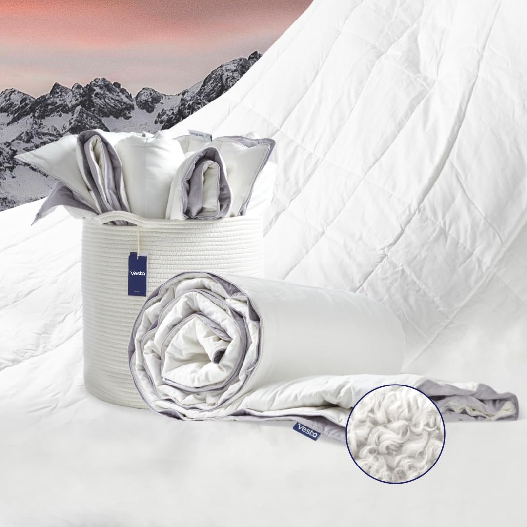 Vesta All Season Merino Wool Comforter, 100% New Zealand Wool, Quilt and Duvet Insert for Hot Sleepers, Humidity Fighting, Enhanced Climate Control, King Size (Space Grey, 3.31lbs)