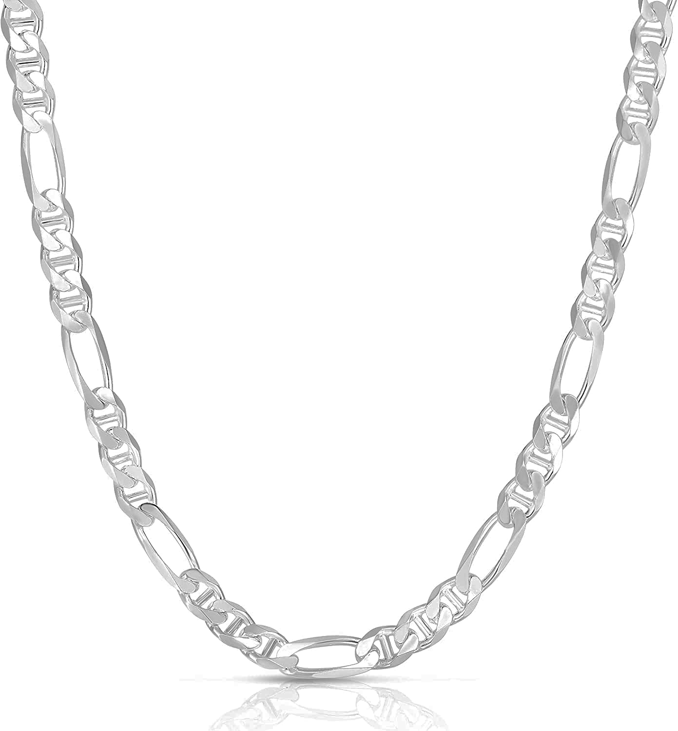 Savlano 925 Sterling Silver Italian Solid Figarucci Figaro Mariner Flat Link Chain Necklace For Men & Women - Made in Italy Comes Gift Box