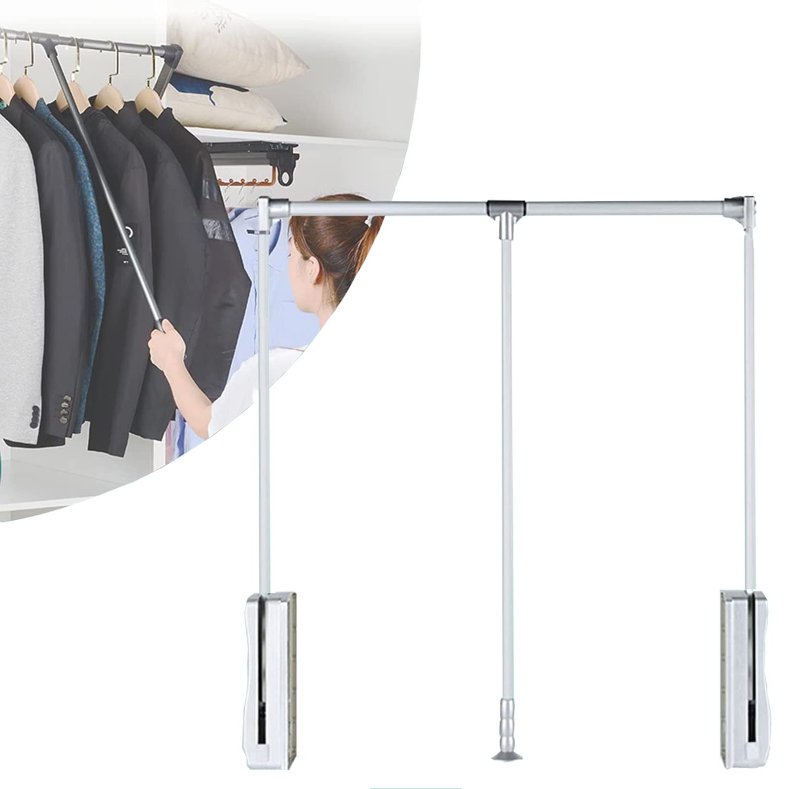 HTTGDGDH Adjustable Aluminum Pull Down Closet Rod 45-115Cm - Heavy Duty Hanger For Clothes, Closet Lift Storage Rack, Soft Return Cabinet Rail, Perfect For Organizing Wardrobe,83-115cm