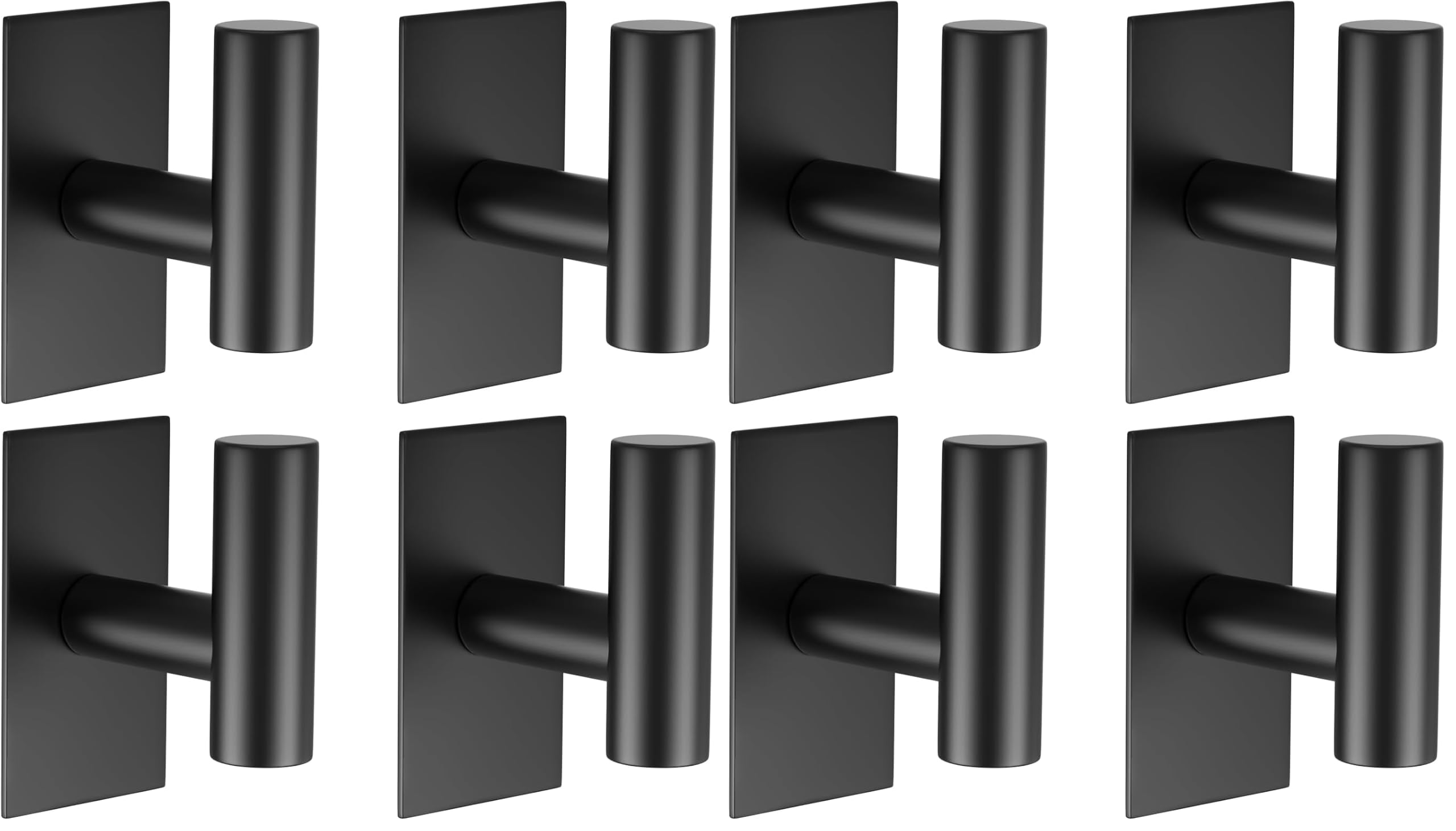 VAEHOLD Wall Towel Hooks, Heavy Duty Sticky Holder Waterproof Towel Hooks for Hanging Coat, Clothes, Closet Hook Wall Mount for Kitchen (Black, 8 Pack)